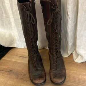 Stuart Weitzman Brown Leather Lace-Up Knee-High Boots